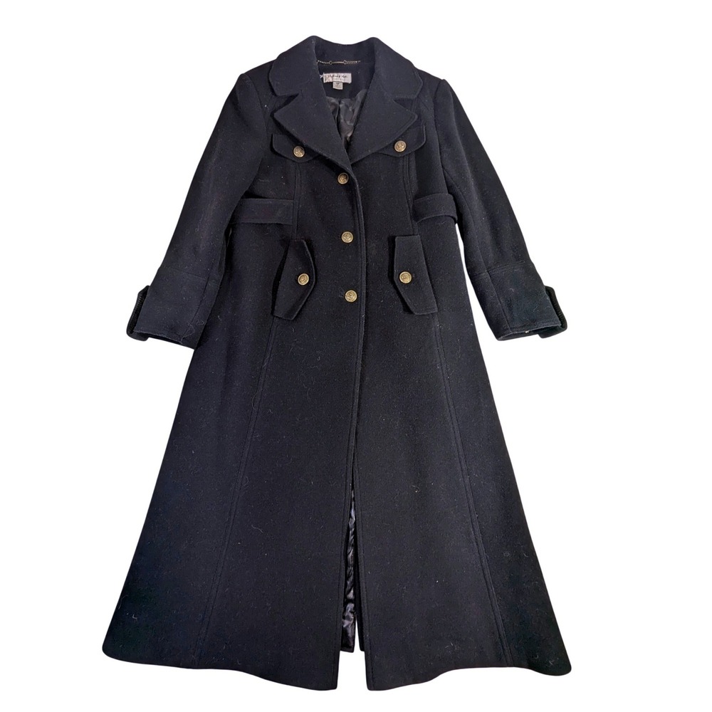 Preston & York Petites Long Trench Coat – Women's 10P‎ Black 100% Wool